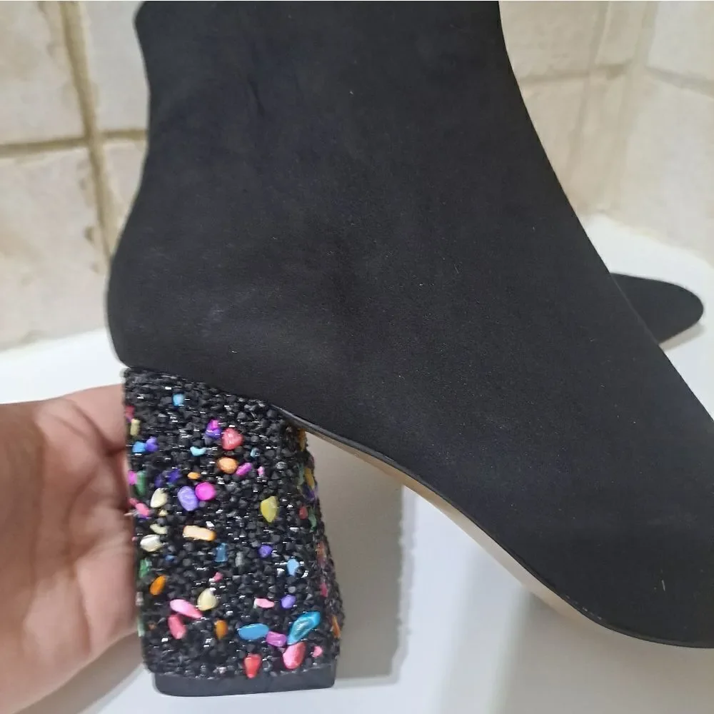 Betsey Johnson Riverr Rock Candie Black Suede Ankle Boots Size 6